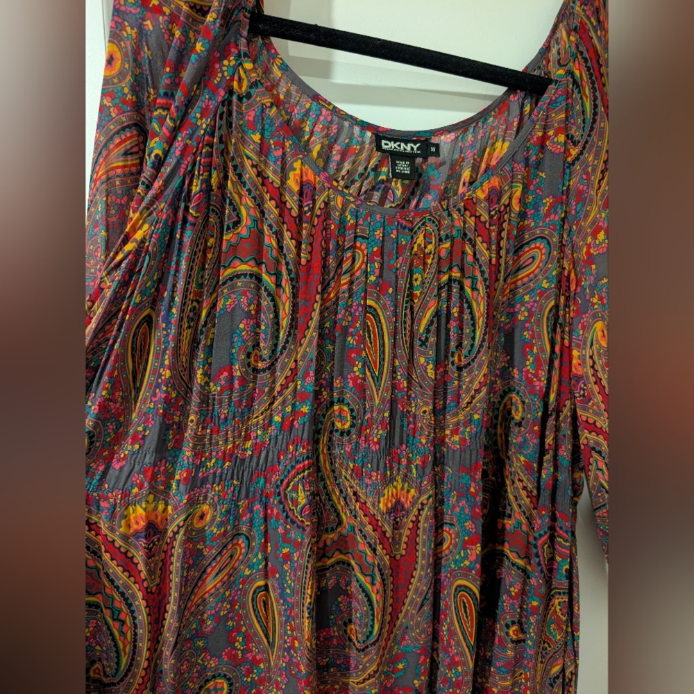 DKNY Silk Paisley Tiered Maxi Dress (Missing Inner Slip) - Picture 3 of 11